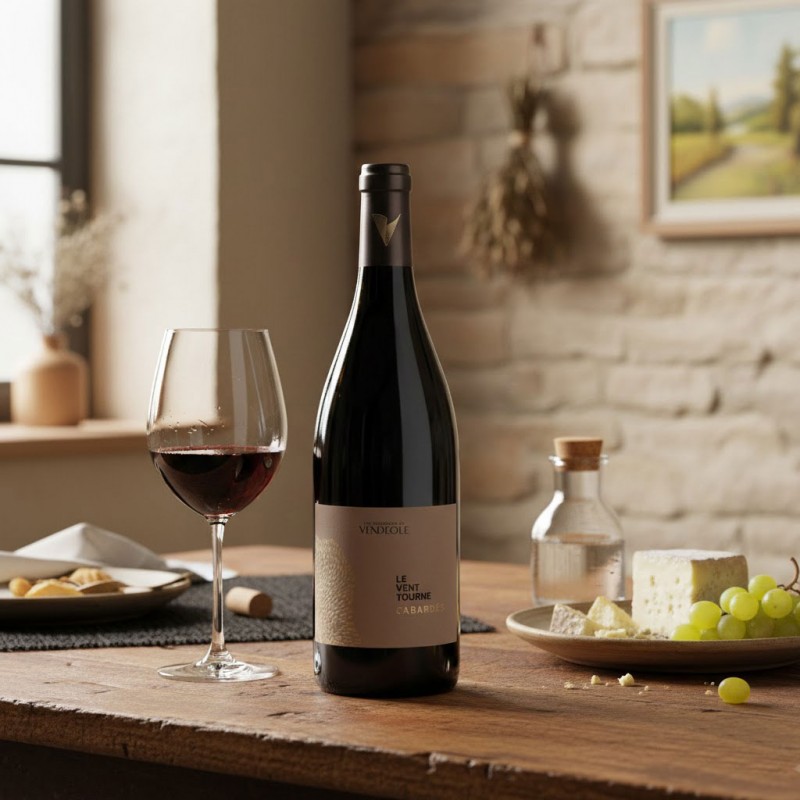 Bouteille de vin rouge Le Vent tourne, AOP Cabardès 2024, Vendéole